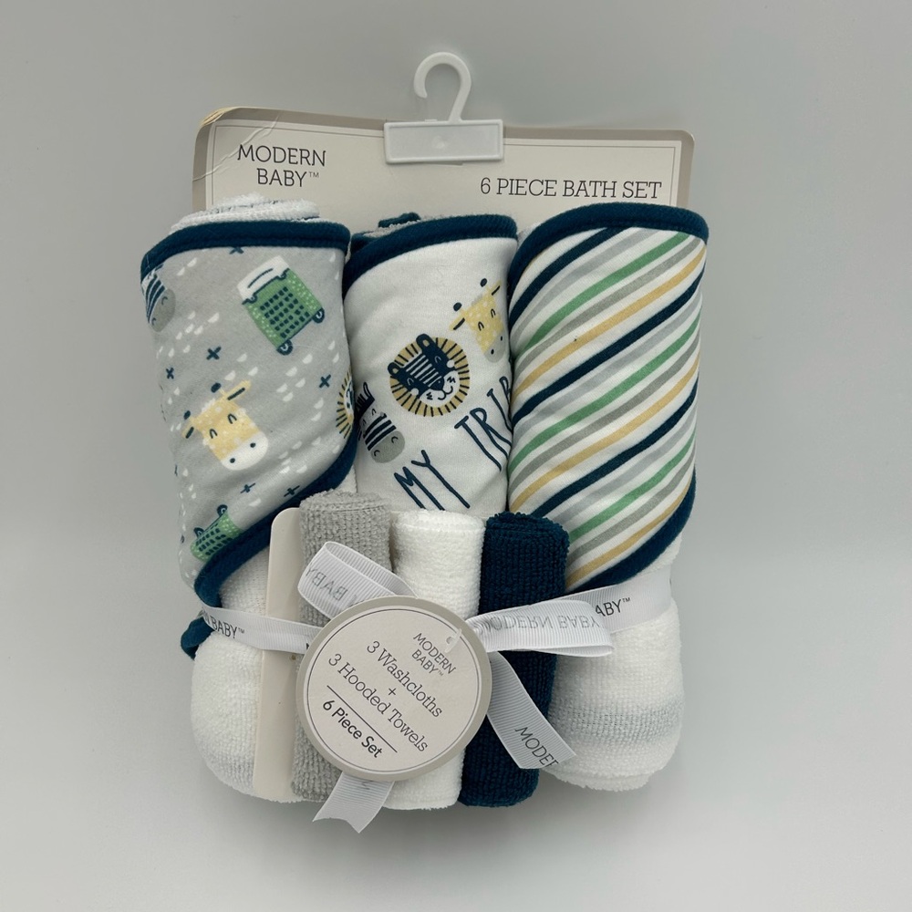 6-Piece Bath Set - Green, Blue, White